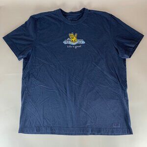 Life Is Good Navy Blue Dog Print Short Sleeve Crewneck Shirt Mens XL